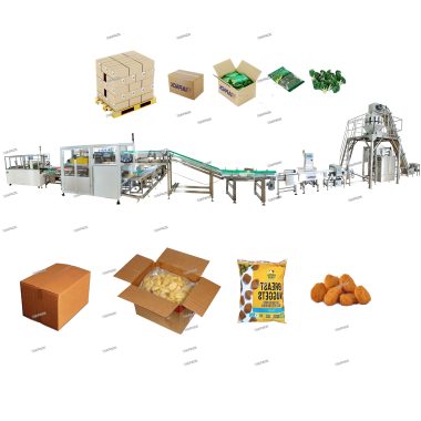 Otomatik donmuş gıda torbası oluşturan paketleme ve karton dolum hattı
